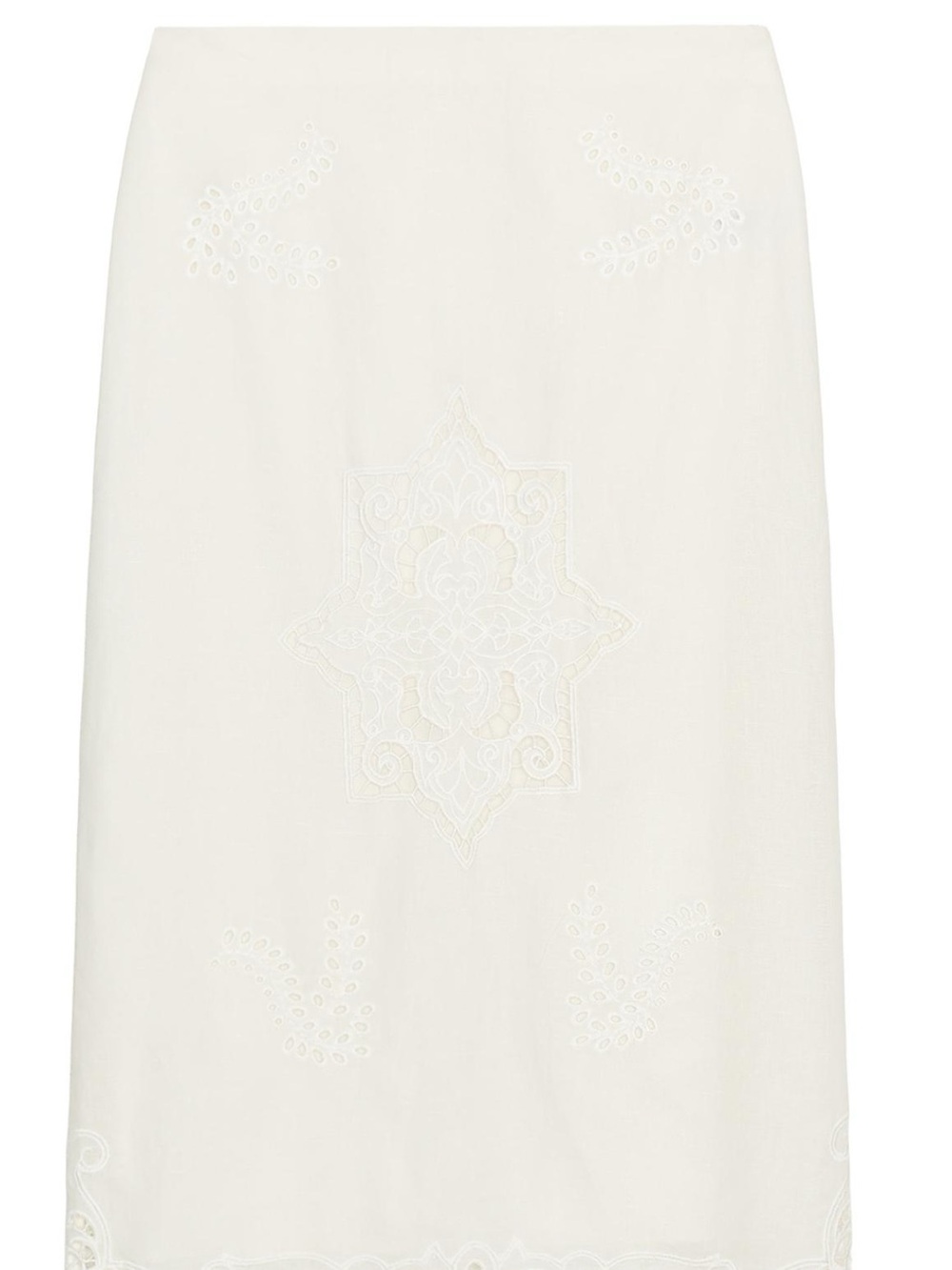Zara Embroidered Linen Blend Midi Skirt NWT White Eyelet Crochet XS